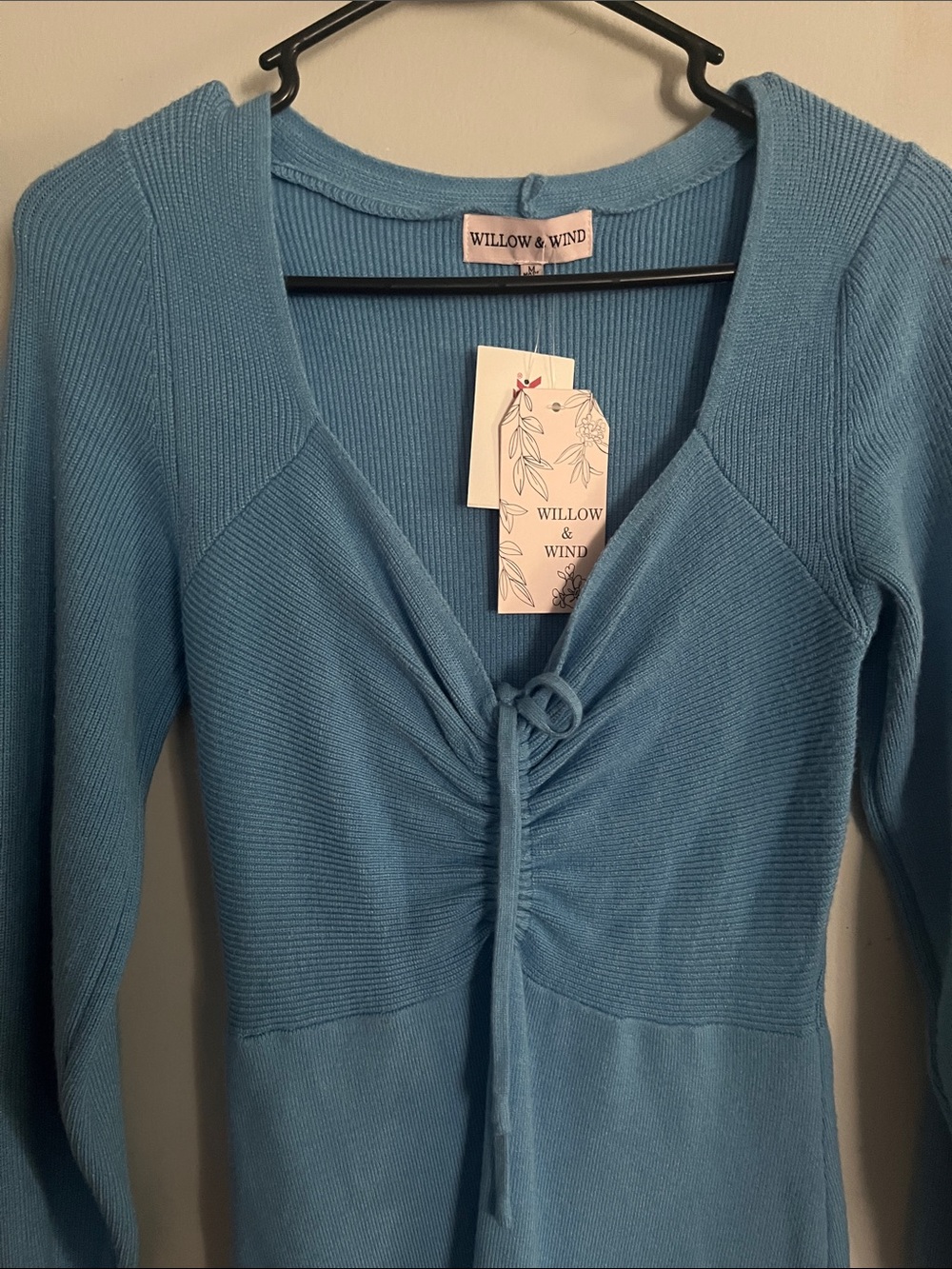 Willow & Wind Long Sleeve Ruched Blue Dress